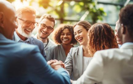 Teamarbeit im Projektmanagement. Verschiedene Generationen arbeiten fröhlich zusammen.